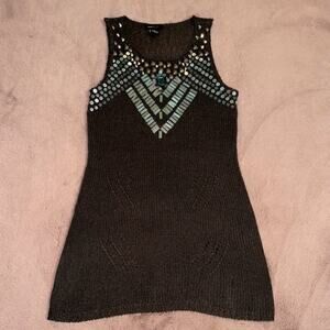 BCBG Charcoal Sequined Crocheted Tunic/Dress